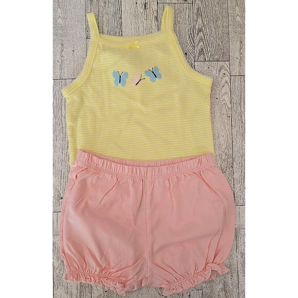 Carter's Short Set 6-9 Months Butterflies Shirt Shorts Romper Girl 3pc NEW - Picture 6 of 11